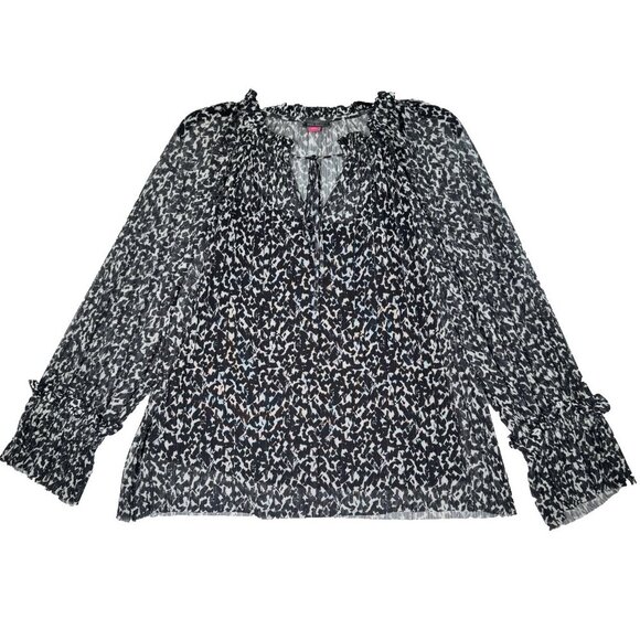 Vince Camuto Tops - Vince Camuto Women's Black White Tie Front Mesh Long Sleeve Blouse Size S
